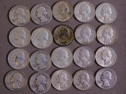 Twenty Pre 1965 Washington quarters