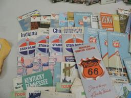 Over 120 vintage gas station road maps with Pepsi crate.