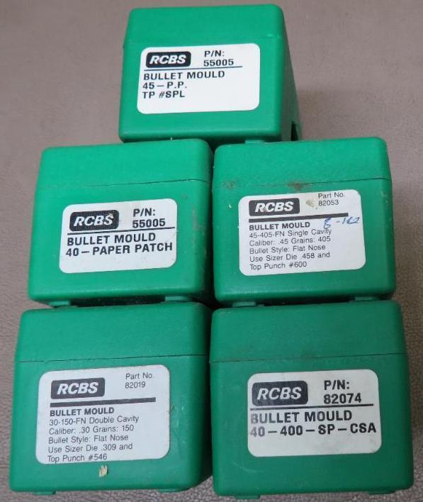 Five RCBS Bullet Molds for Sharps Paper Patch Cartridges