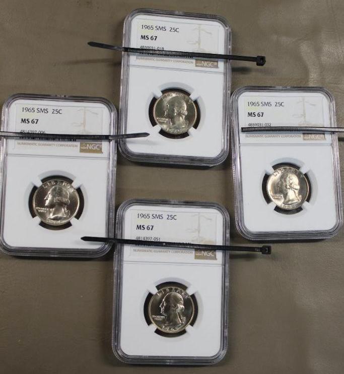 Four Slabbed 1965 SMS US Quarters