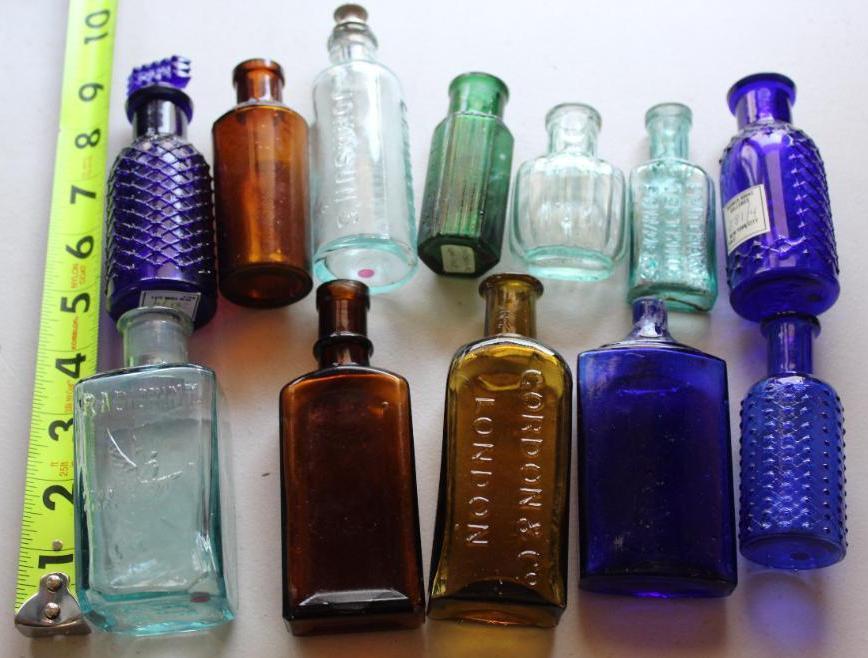 12 Small Antique Bottles Including Poison Bottles