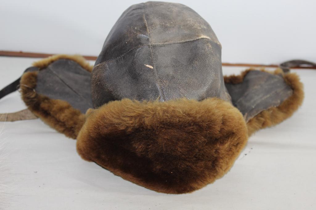 Three Older Fur and Leather Hats