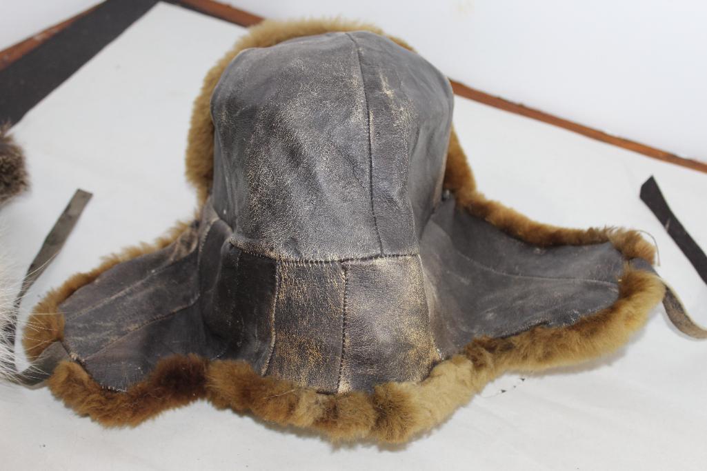 Three Older Fur and Leather Hats