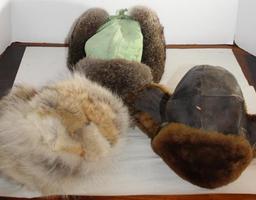 Three Older Fur and Leather Hats