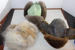 Three Older Fur and Leather Hats