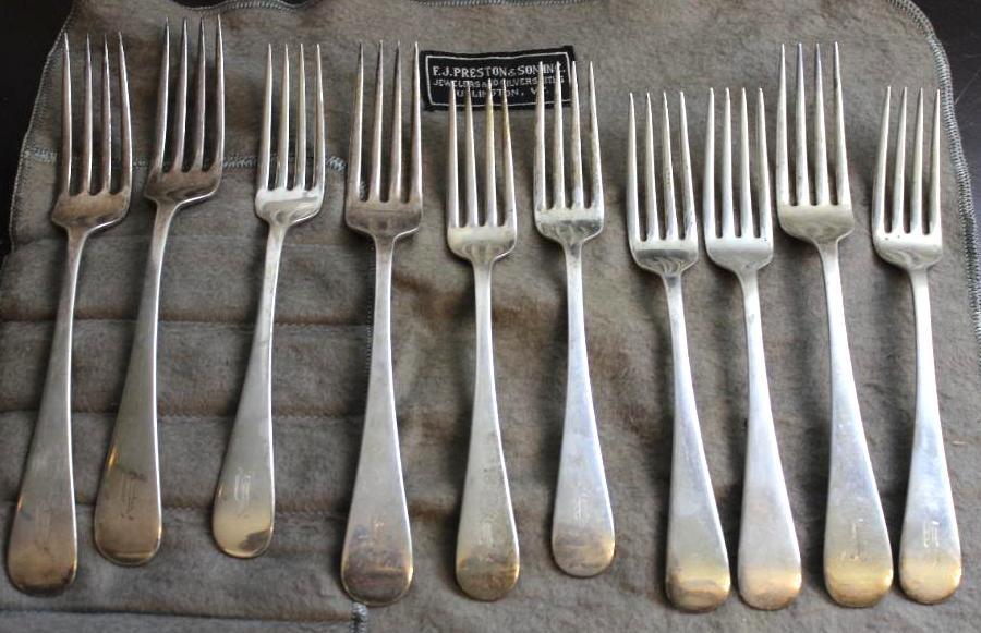 Set of 10 Sterling Silver Forks