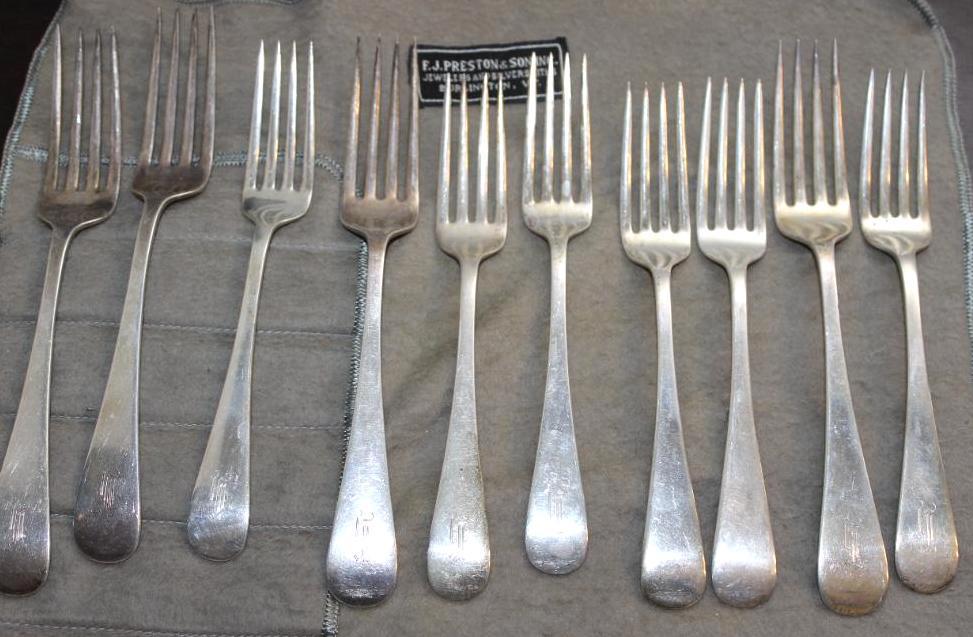 Set of 10 Sterling Silver Forks