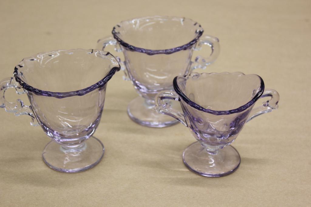 Three-Piece Tea Accessory Dishes in Purple-Tinted Glass