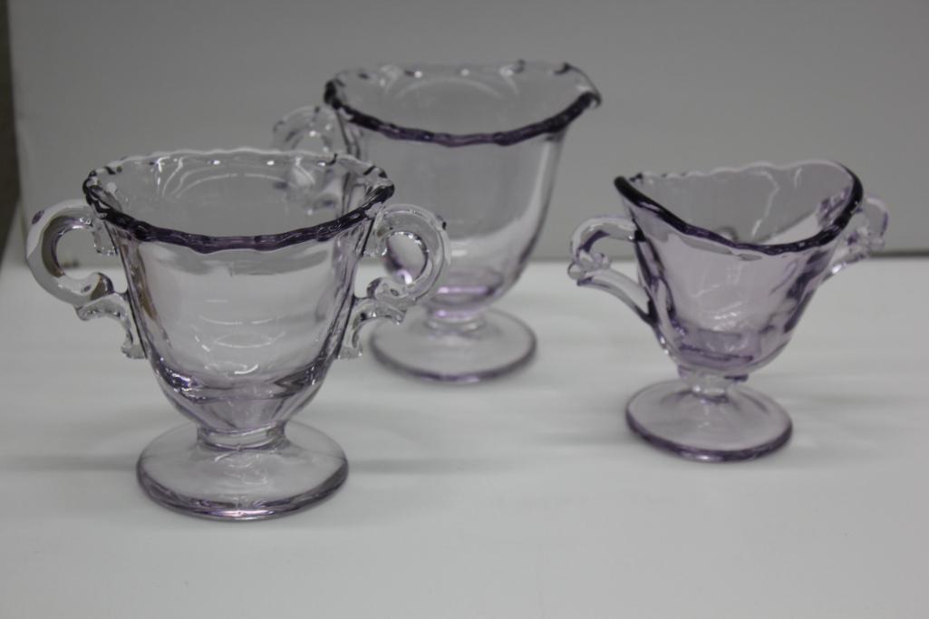 Three-Piece Tea Accessory Dishes in Purple-Tinted Glass