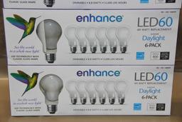 Three Boxes of 6 Enhance LED60 Light Bulbs
