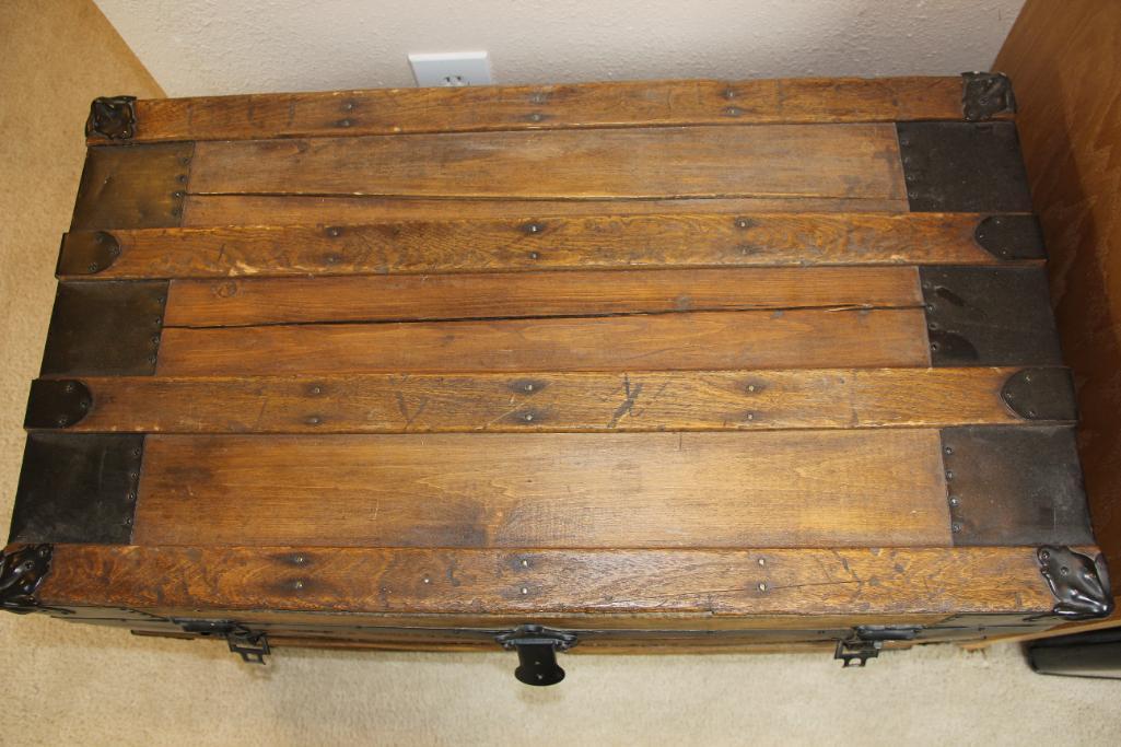 Beautiful Older Wood Trunk with Metal Supports and Accents, Full of Frames