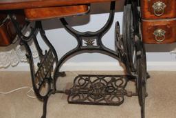 Antique Sewing Machine Table and 2 Lamps