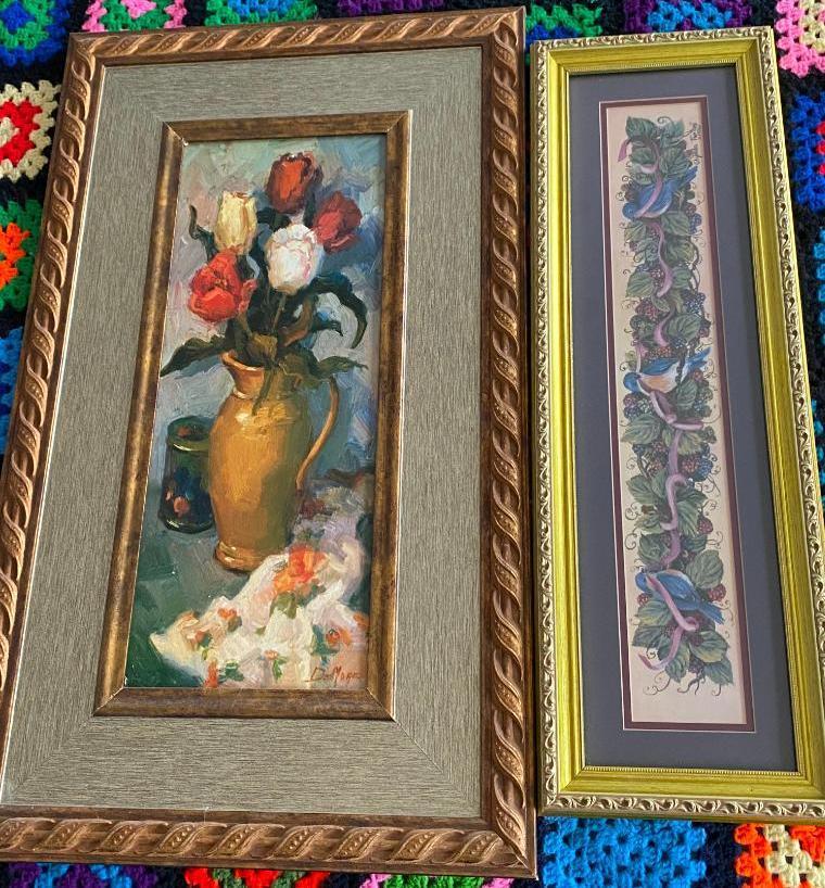 Two Framed Floral Art Prints