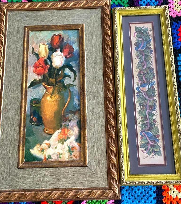 Two Framed Floral Art Prints
