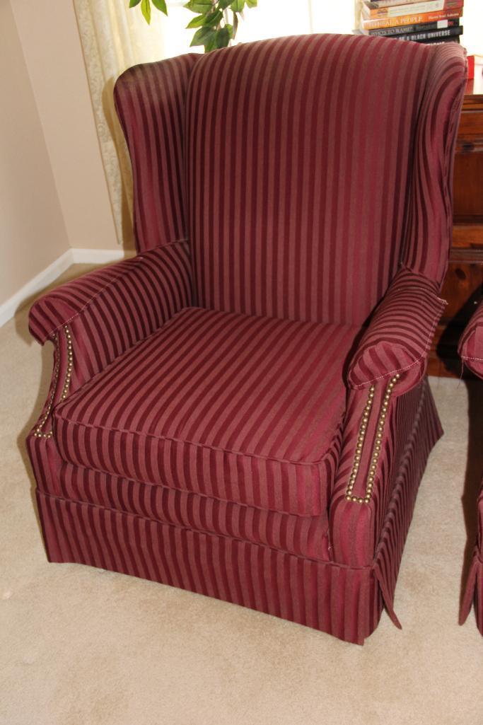 Pair of Upholstered Wing-Back Chairs and Artificial Plants