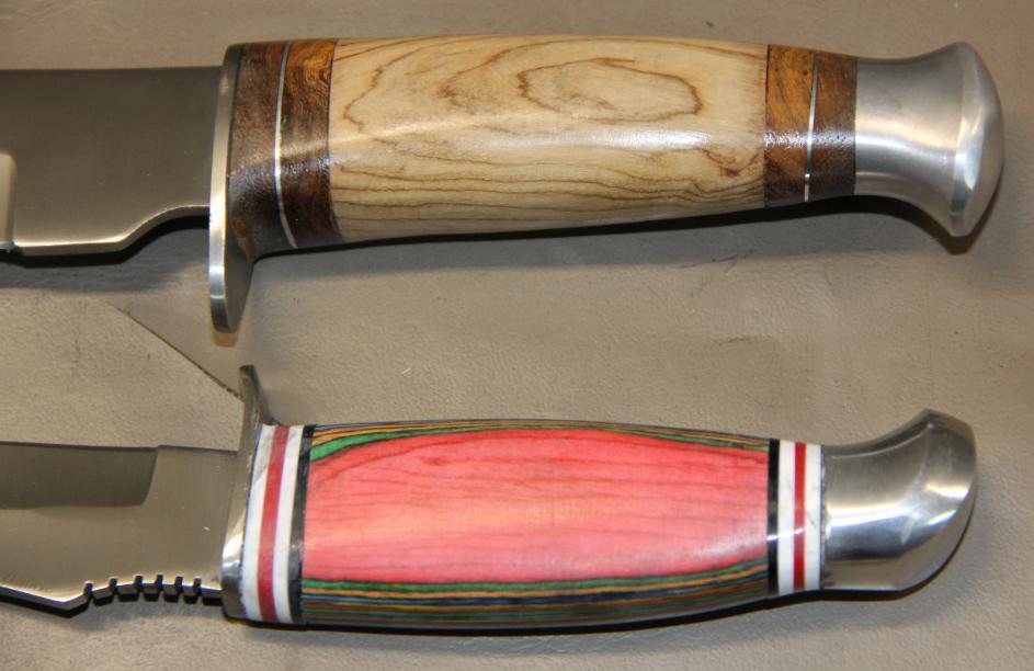 Two Wood-Handle Fixed-Blade Sheath Knives