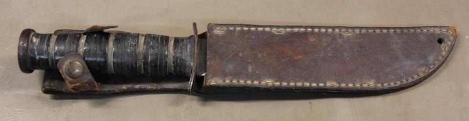 WWII Ka-Bar USMC Fight Knife in Leather Sheath