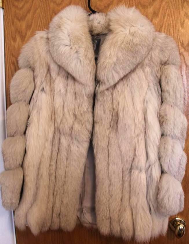 Luxurious White/Gray Fox Fur Coat by Saga Fox