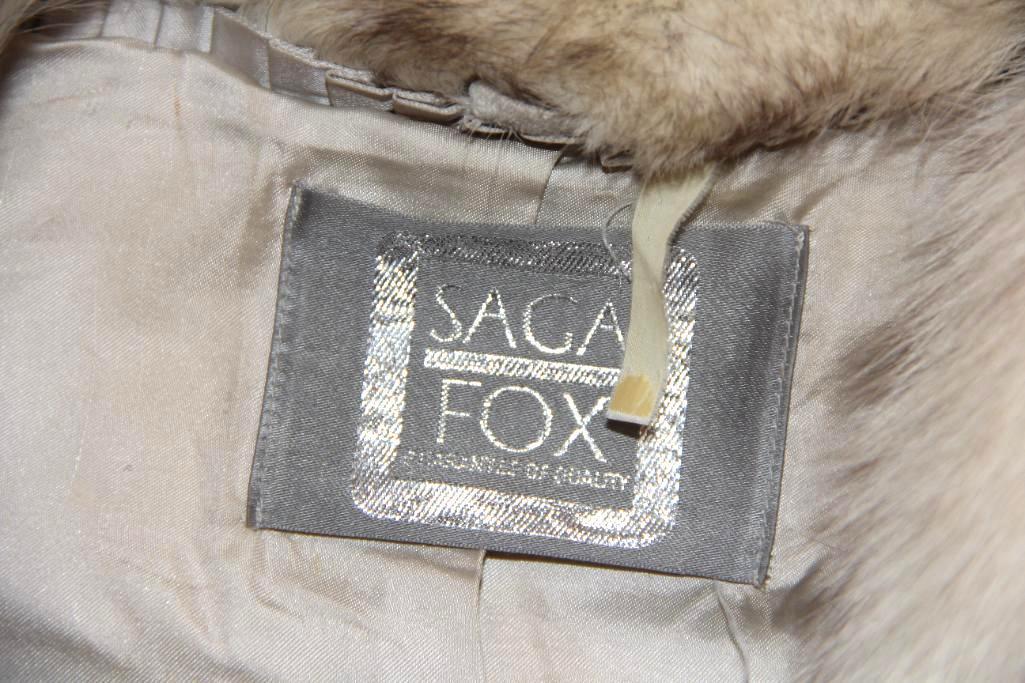 Luxurious White/Gray Fox Fur Coat by Saga Fox