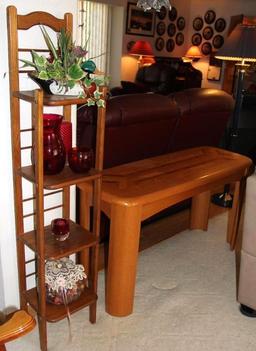 Wood Shelf and Wall Table with Contents