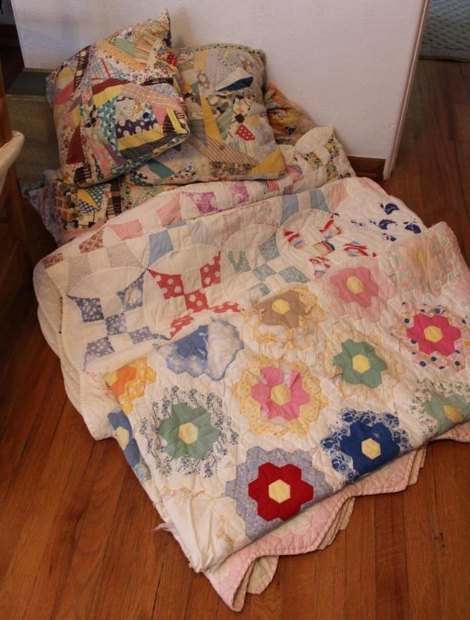 Two Handmade Quilted Blankets and 6 Pillows