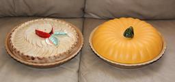 Pair of Cute Ceramic Pie Pans with Lids