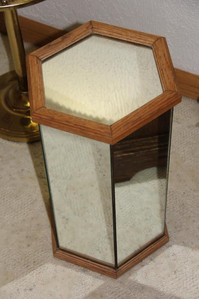 Brass Floor Lamp with Mirrored Side Table