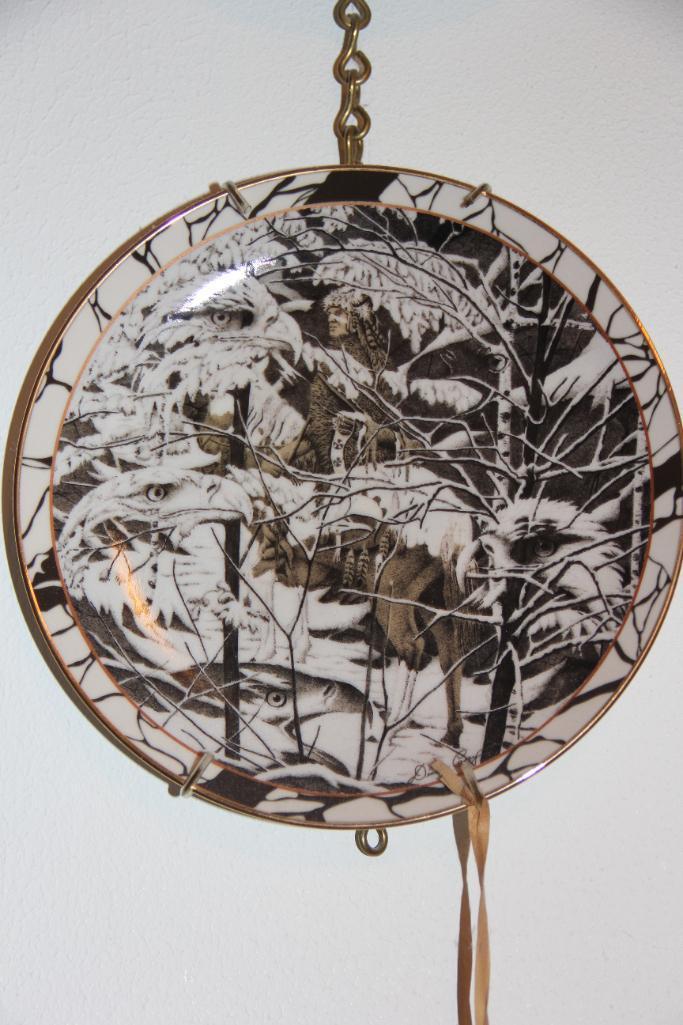 7 Indigenous American Themed Plates on Chain Hangers