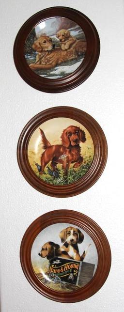 5 Dog-Themed Collector Plates in Wood Frames by Knowles