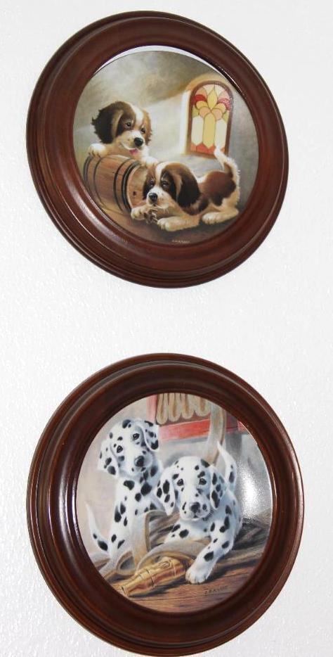 5 Dog-Themed Collector Plates in Wood Frames by Knowles