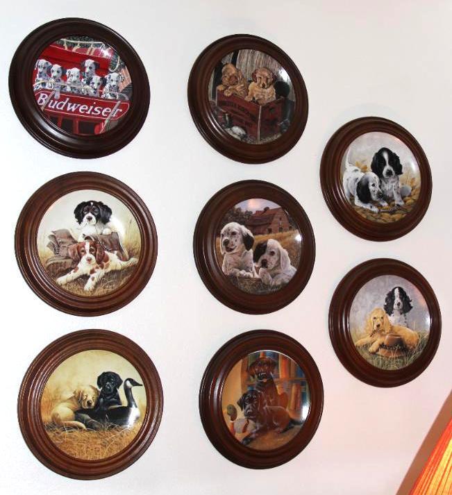 8 Collectible Dog Plates by Knowles in Wood Frames