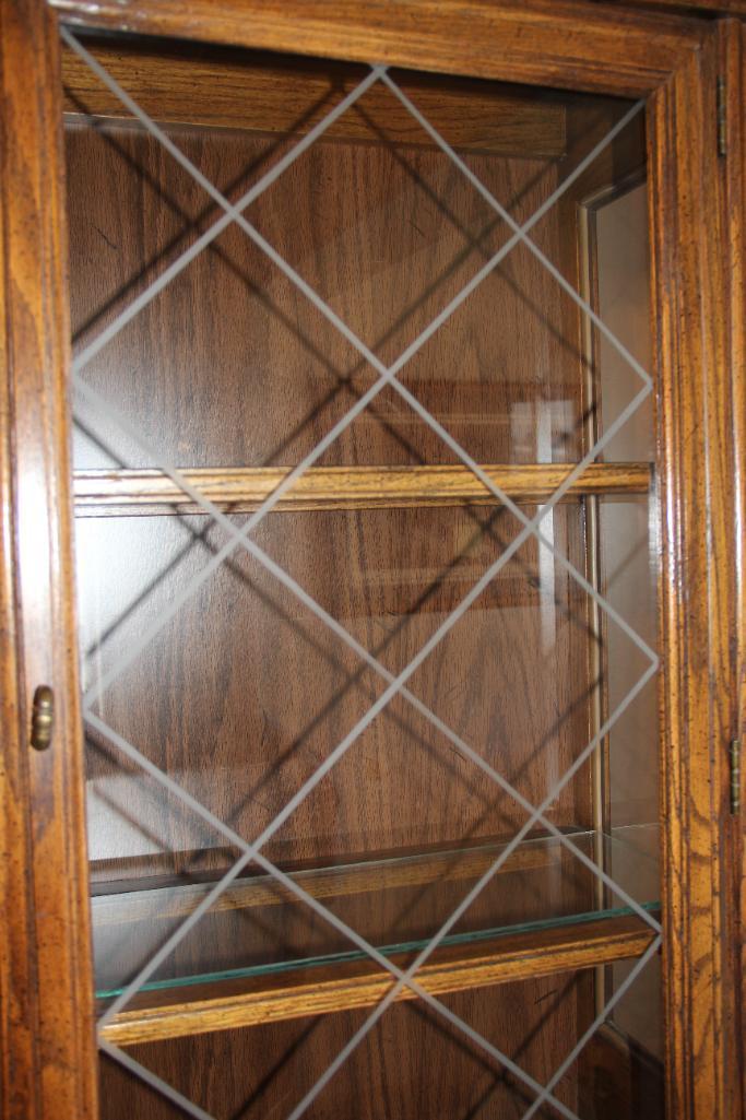 Dark Wood Hutch with Glass-Fronted Door Top Cabinet