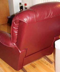 Matching Burgundy Leather Reclining Loveseat and Recliner Chair