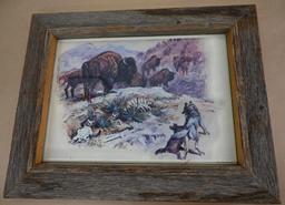 Two C.M. Russel Prints with Barn Wood Frames