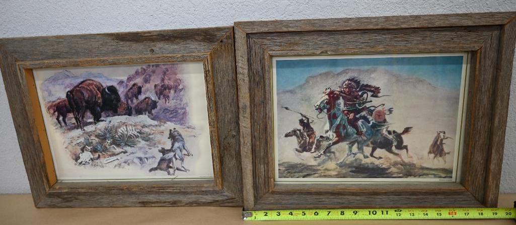 Two C.M. Russel Prints with Barn Wood Frames