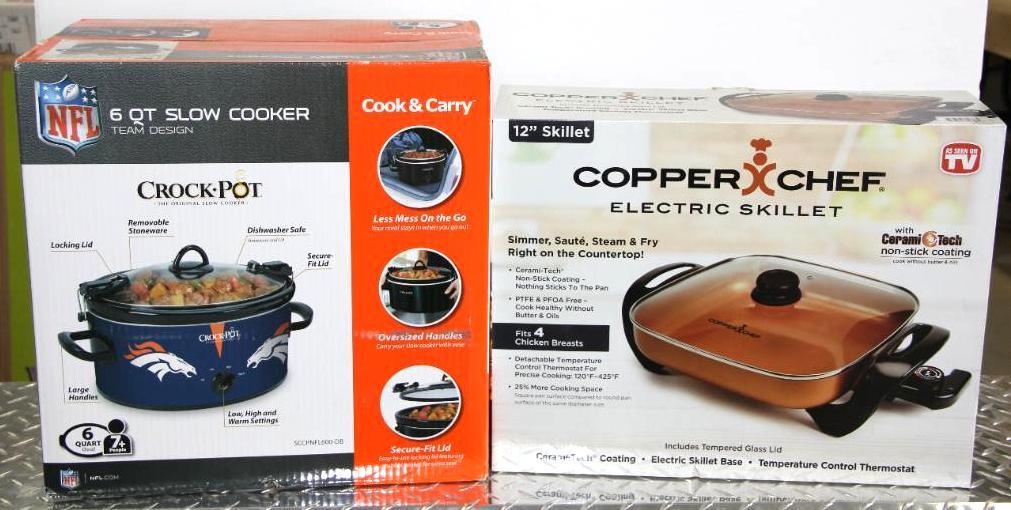 Copper Chef 12" Electric Skillet and 6 Qt. Broncos Crock Pot