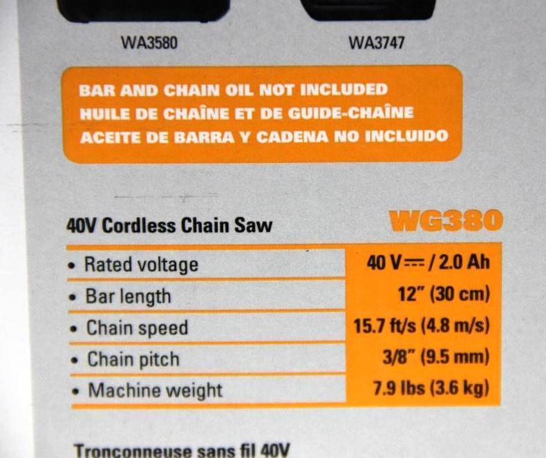 Worx 40V Cordless 12" Chainsaw