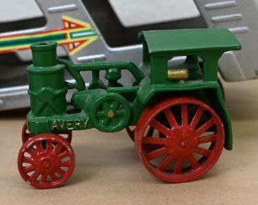 6" Japan Tin Toy Car & 4" Avery Cast Iron Tractor