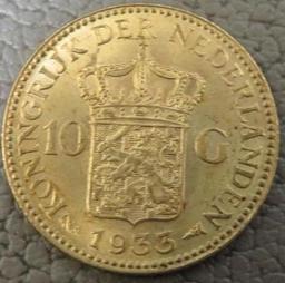 1933 Netherlands 10 Gulden Gold Coin