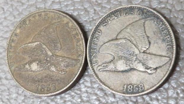 1857 and 1858 American Flying Eagle Cent Coins