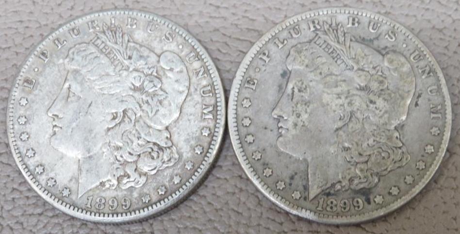 Two 1899 "O" Morgan Silver Dollar Coins