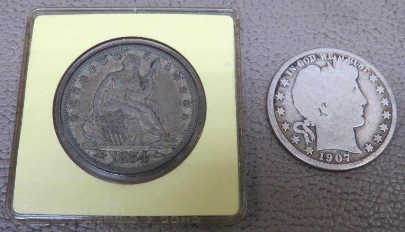 US 1854 Seated Liberty and 1907 Barber Half Dollar Coins