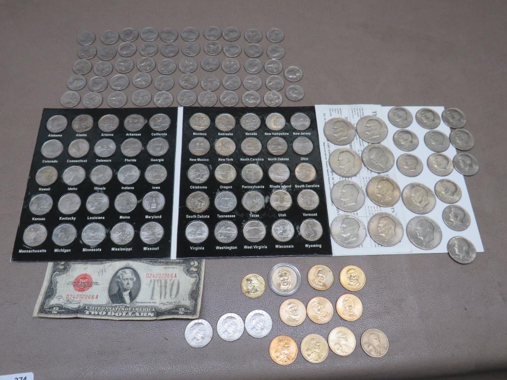 US Collector Coin and $2 Bill Assortment