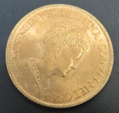 1913 Netherlands 10 Gulder Coin