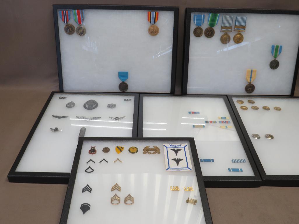 Shadow Boxes with US Military Insignias, Medals and Rank