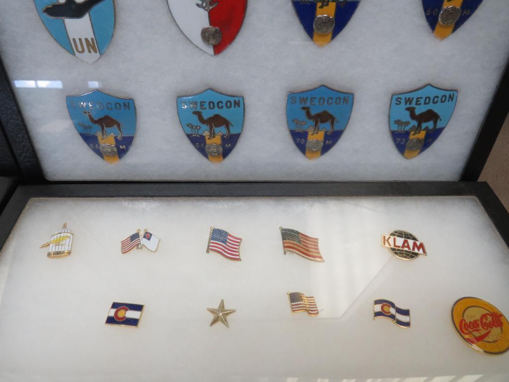 Shadow Boxes with Military Pins and Patches