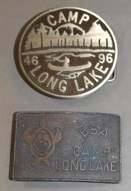 Two BSA Camp Long Lake Belt Buckles