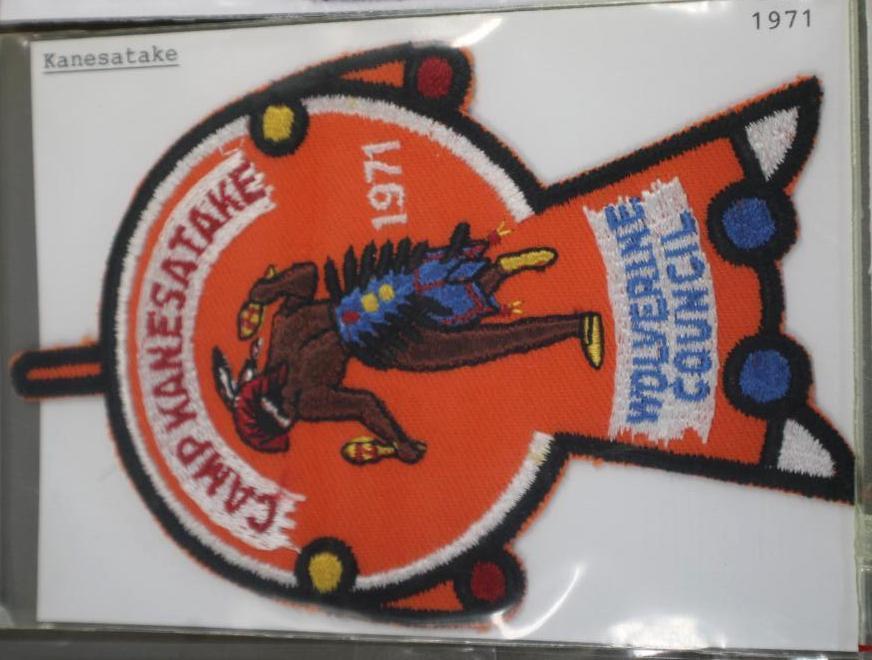 Collection of Patches and Postcards for Camp Kanesatoke Wolverine Council