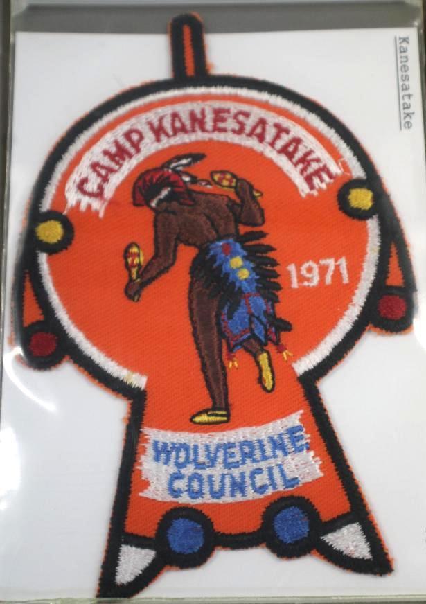 Collection of Patches and Postcards for Camp Kanesatoke Wolverine Council