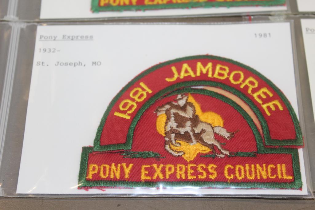 Collection of Pony Express Council Patches with 6 Additional District Name Patches